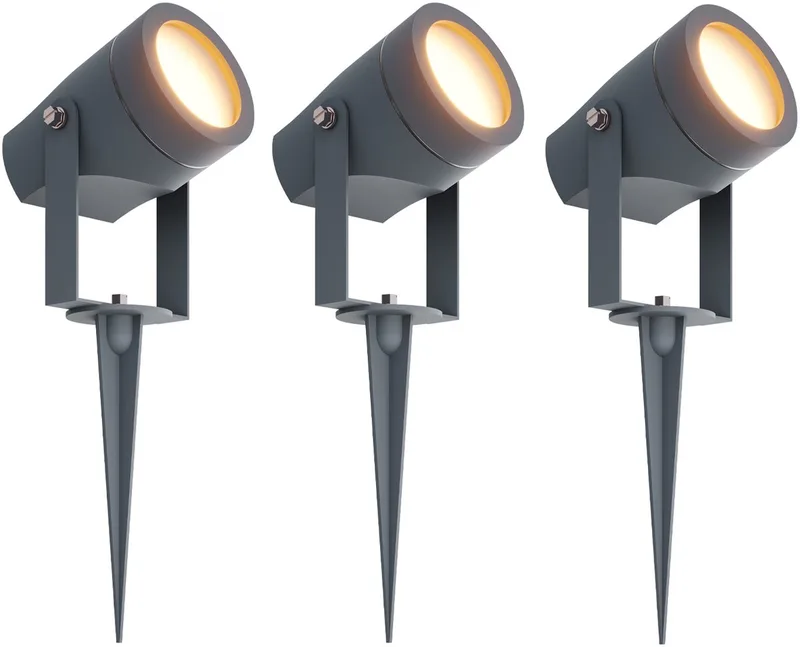 Ledvion - 3X LED Prikspots, IP44, 1W, 3000K, 1M Kabel, Tuinspots Buiten de Ledvion en Anthracite – photo produit
