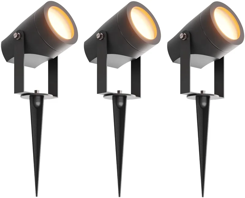 Ledvion - 3X LED Prikspots, IP44, 1W, 3000K, 1M Kabel, Tuinspots Buiten de Ledvion en Noir – photo produit