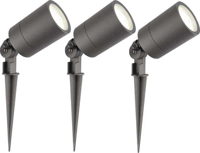 Ledvion - 3X LED Prikspots - IP65 - 5W - 4000K - 2M van Ledvion in Antraciet – productfoto