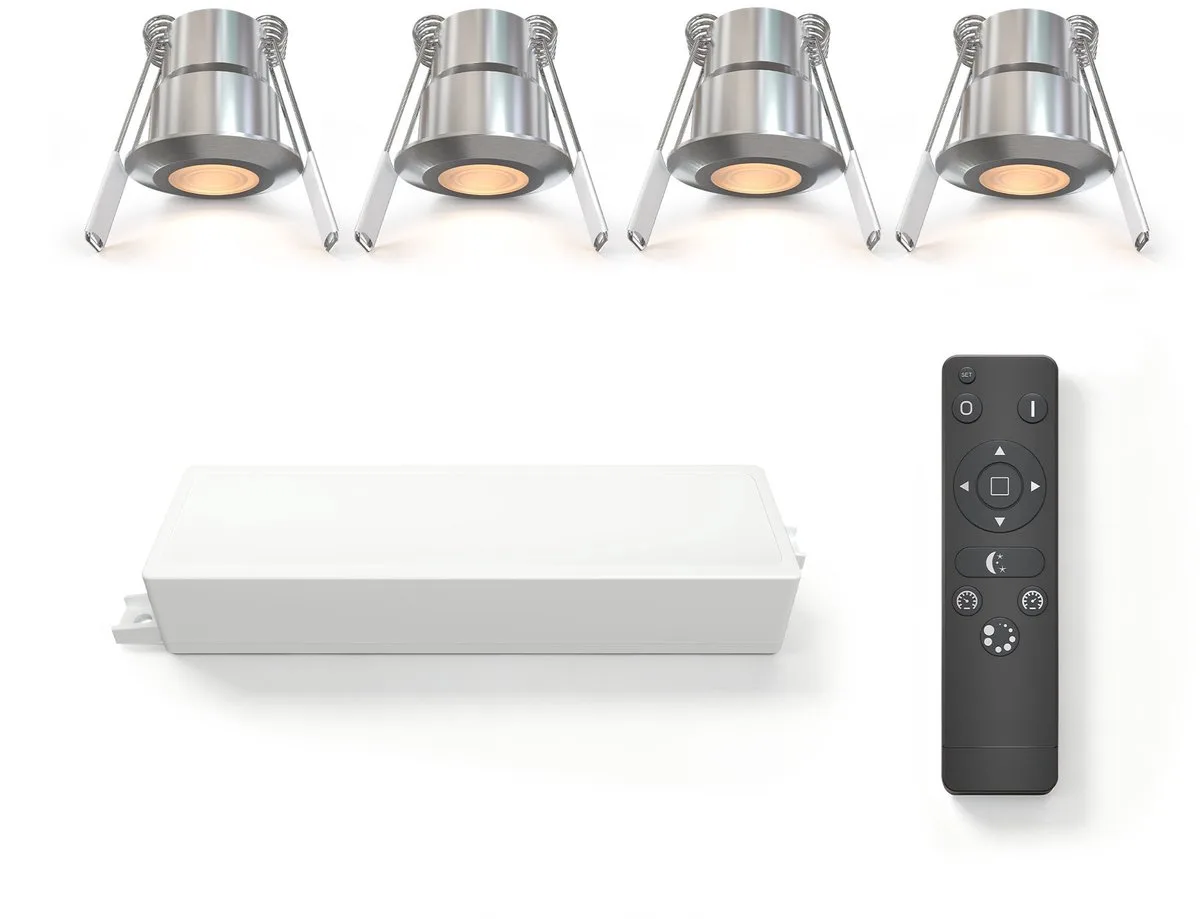 Ledvion 4 stuks LED Inbouwspot ø35mm IP65 3W Brushed Nickel 2700K fra Ledvion i Sort – produktbillede