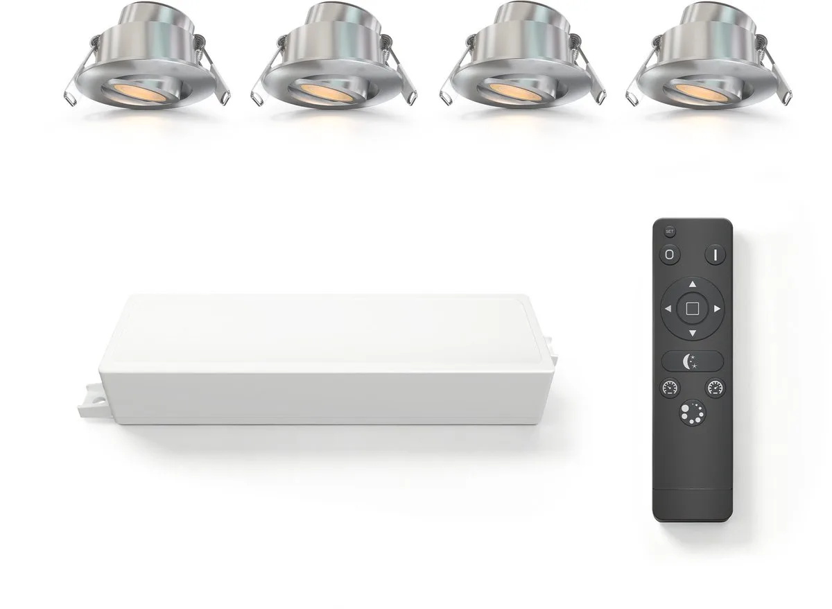 Ledvion 4x LED Inbouwspot ø42mm IP65 3W Brushed Nickel 2700K Kantelbaar by Ledvion in Black – product photo