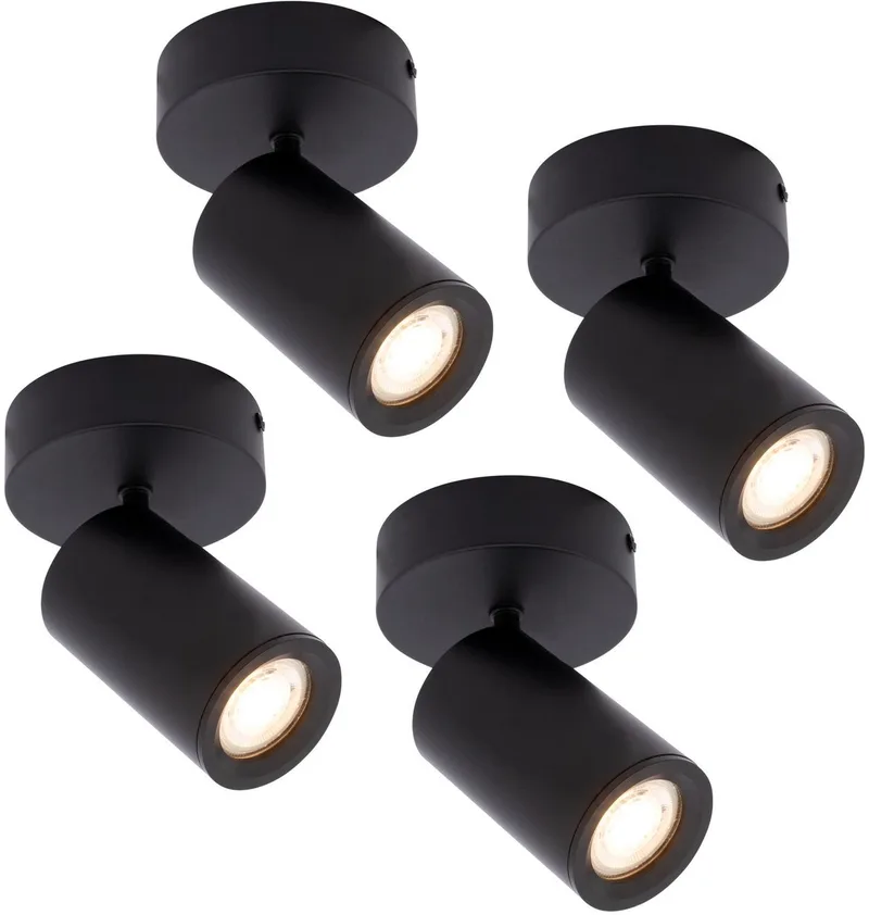 Ledvion - 4x LED Plafondspot - 1-lichts - Dimbaar - 5W - 6500K - GU10 - IP20 von Ledvion in Schwarz – Produktfoto
