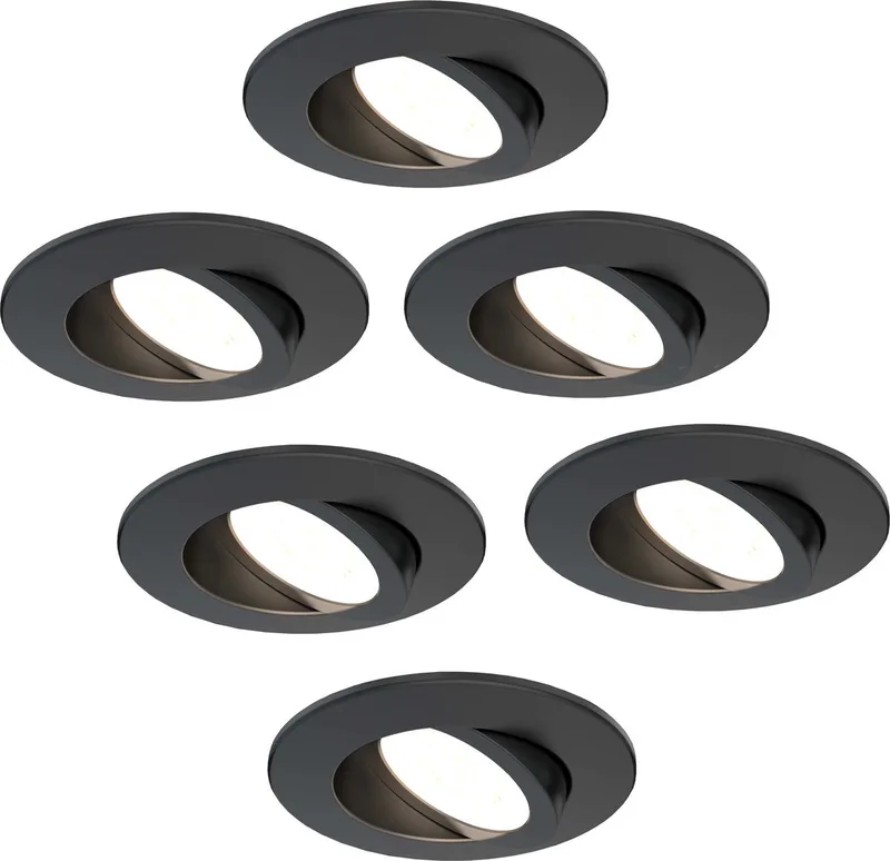 Ledvion - 6X LED Inbouwspot - Dimbaar - 5W - IP65 - CCT - COB - Ø75mm de Ledvion en Noir – photo produit
