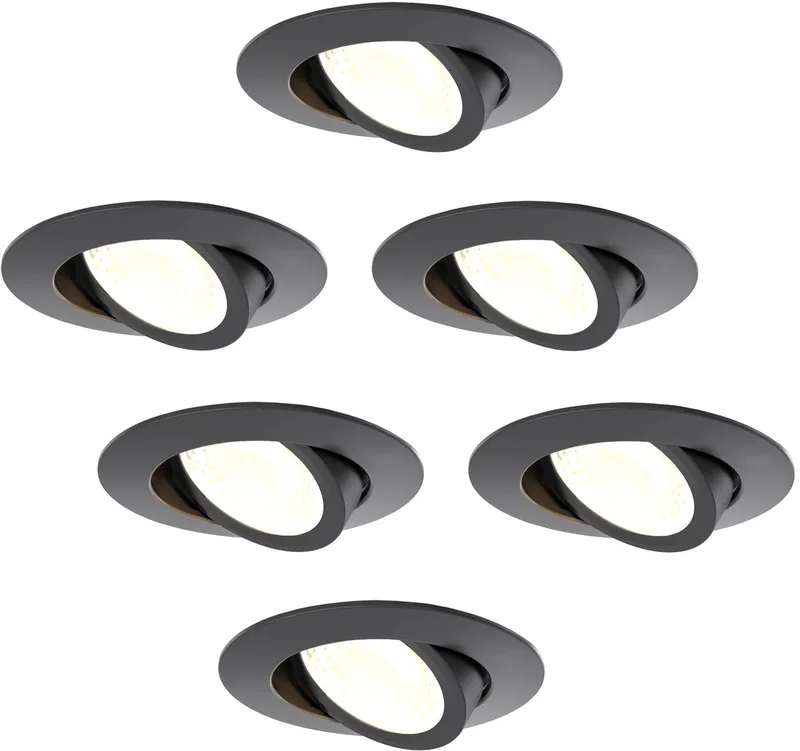 Ledvion – 6x LED Inbouwspot – Dimbaar – CCT – IP65 – Kantelbaar – Aluminium – Badkamer by Ledvion in Black – product photo