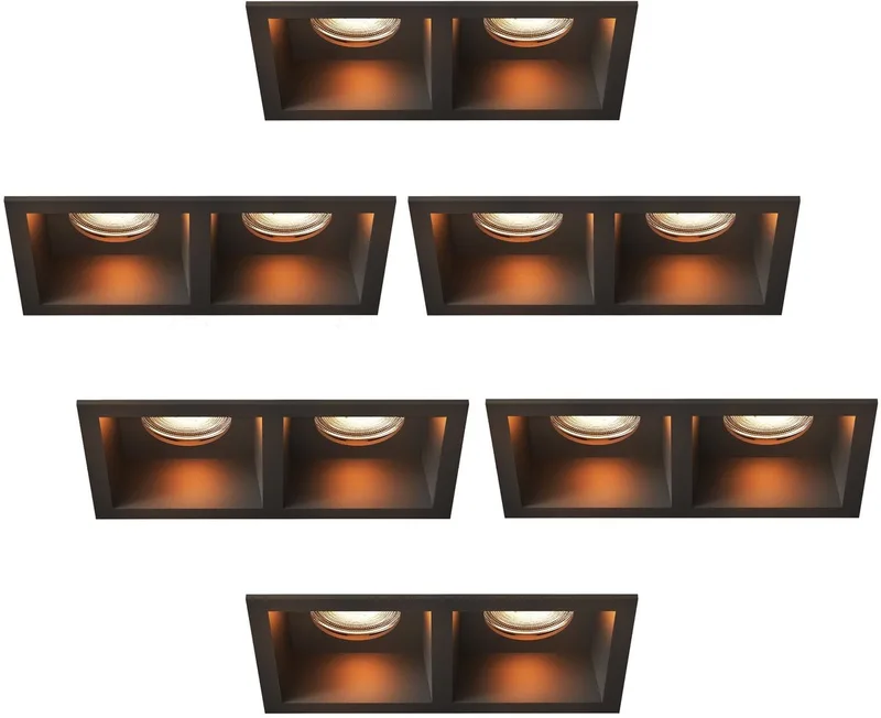 Ledvion – 6x LED Inbouwspot Dubbel Vierkant 162x150x175mm – Dimbaar – GU10 – 2700K – 3W – IP20 fra Ledvion i Sort – produktbillede