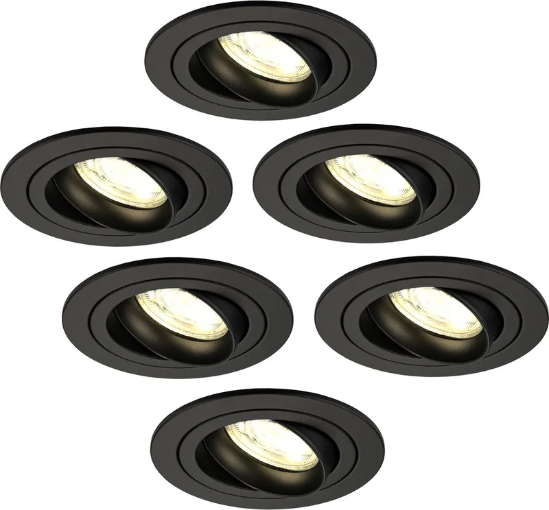Ledvion - 6X LED Inbouwspot Tokyo - Dimbaar - 3W - 2700K - Ø92 mm de Ledvion en Noir – photo produit