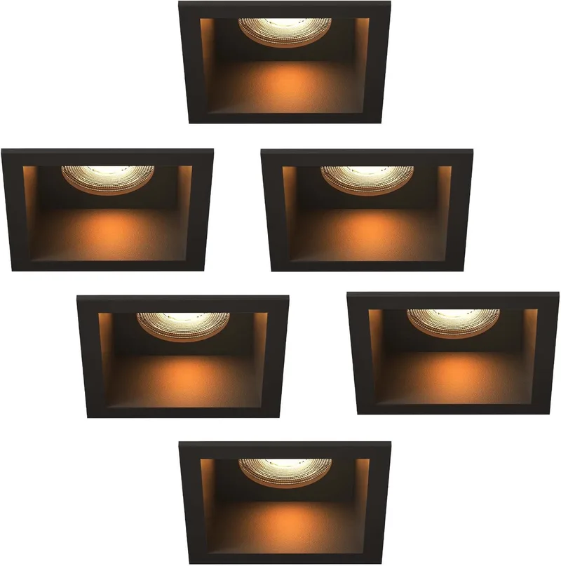 Ledvion – 6x LED Inbouwspot Vierkant 85x85mm – Dimbaar – GU10 – 2700K – 3W – IP20 de Ledvion en Noir – photo produit