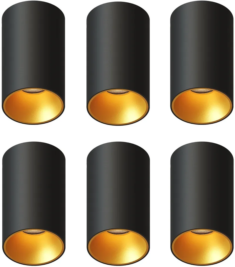 Ledvion – 6x LED Opbouwspot Rond ø80mm – Goud – Dimbaar – GU10 – 2700K – 3W – IP20 von Ledvion in Schwarz – Produktfoto