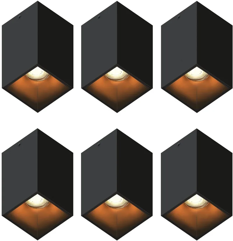 Ledvion – 6x LED Opbouwspot Vierkant 80x80mm – Dimbaar – GU10 – 2700K – 3W – IP20 de Ledvion en Noir – photo produit