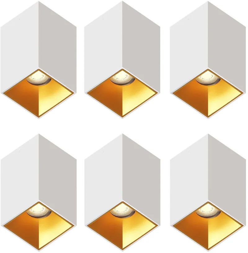 Ledvion – 6x LED Opbouwspot Vierkant 80x80mm – Goud – Dimbaar – GU10 – 2700K – 3W – IP20 de Ledvion en Blanc – photo produit