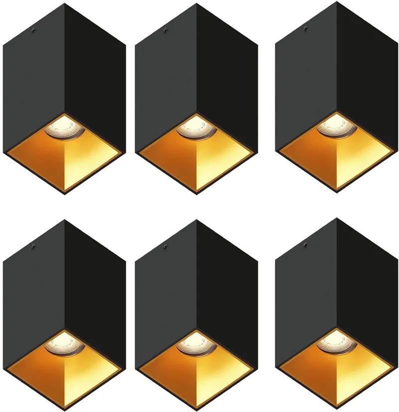 Ledvion – 6x LED Opbouwspot Vierkant 80x80mm – Goud – Dimbaar – GU10 – 2700K – 3W – IP20 de Ledvion en Noir – photo produit