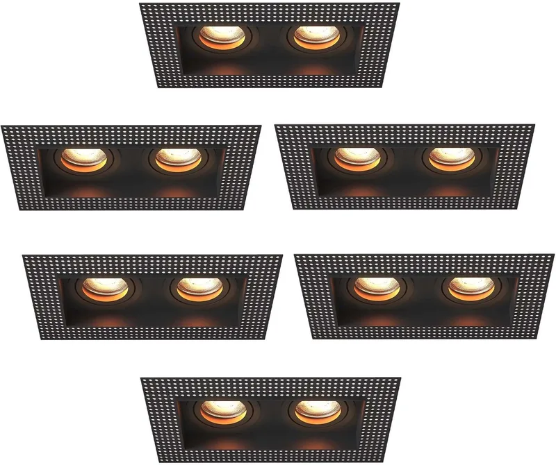 Ledvion – 6x Trimless LED Inbouwspot Dubbelarmatuur 130x130mm – Dimbaar – Kantelbaar – GU10 – 2700K – 3W – IP20 by Ledvion in Black – product photo