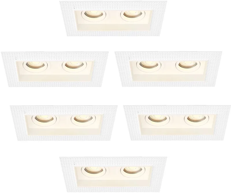 Ledvion – 6x Trimless LED Inbouwspot Dubbelarmatuur 130x130mm – Dimbaar – Kantelbaar – GU10 – 2700K – 3W – IP20 från Ledvion i Vit – produktbild