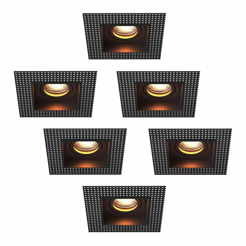 Ledvion – 6x Trimless LED Inbouwspot Vierkant 130x130mm – Dimbaar – Kantelbaar – GU10 – 2700K – 3W – IP20 de Ledvion en Noir – photo produit