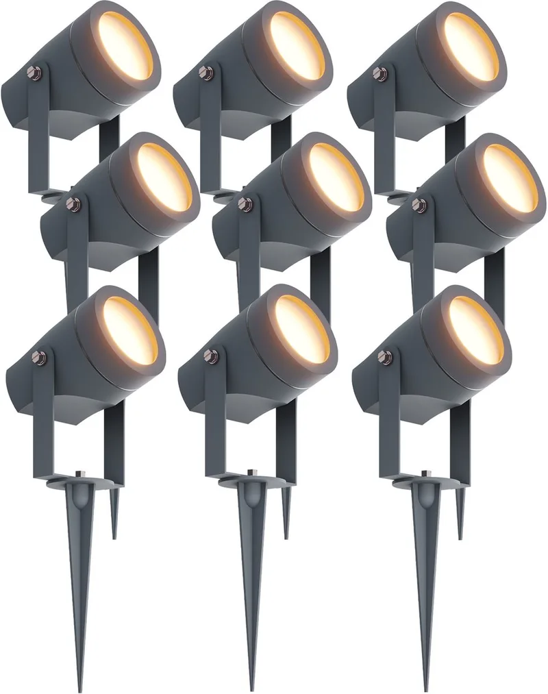 Ledvion - 9X LED Prikspots, IP44, 1W, 3000K, 1M Kabel, Tuinspots Buiten de Ledvion en Anthracite – photo produit