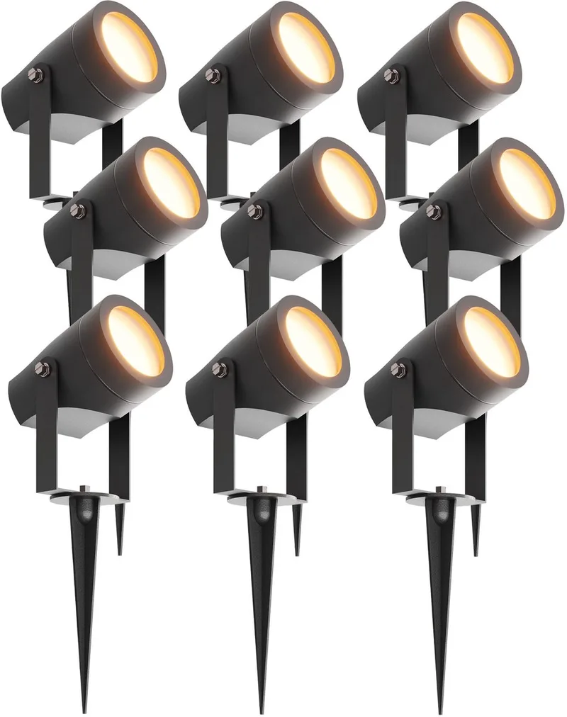 Ledvion - 9X LED Prikspots, IP44, 1W, 3000K, 1M Kabel, Tuinspots Buiten de Ledvion en Noir – photo produit