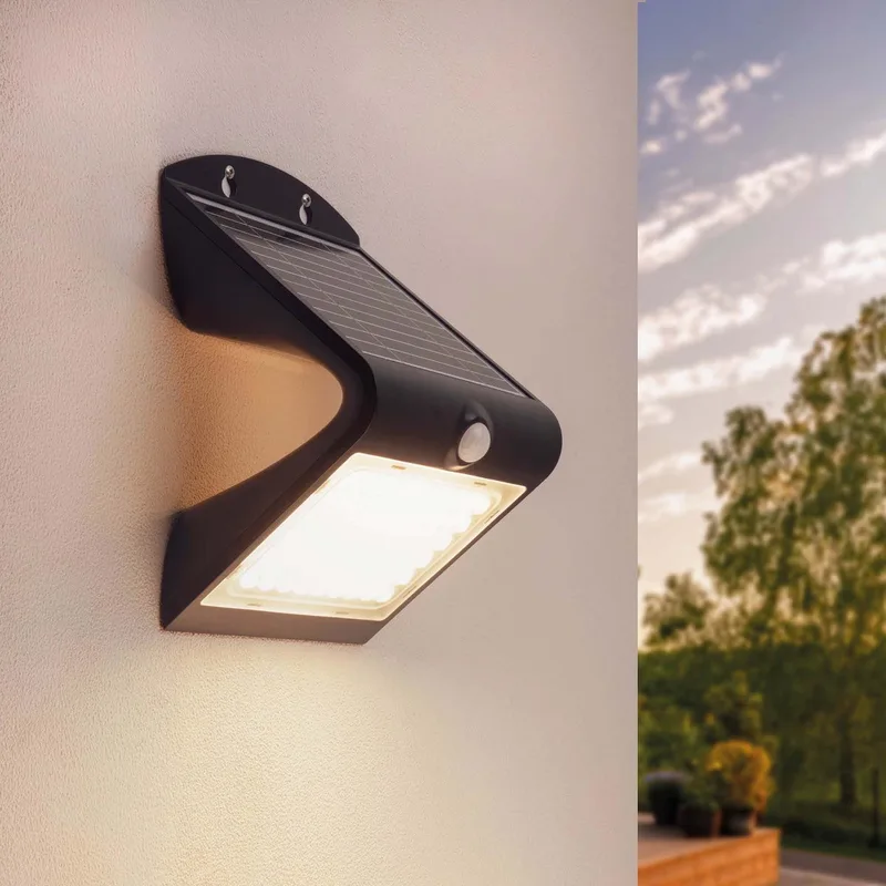 Solar LED Wandlamp - 4W - 3000K - IP65 - 220L fra Ledvion i Sort – produktbillede