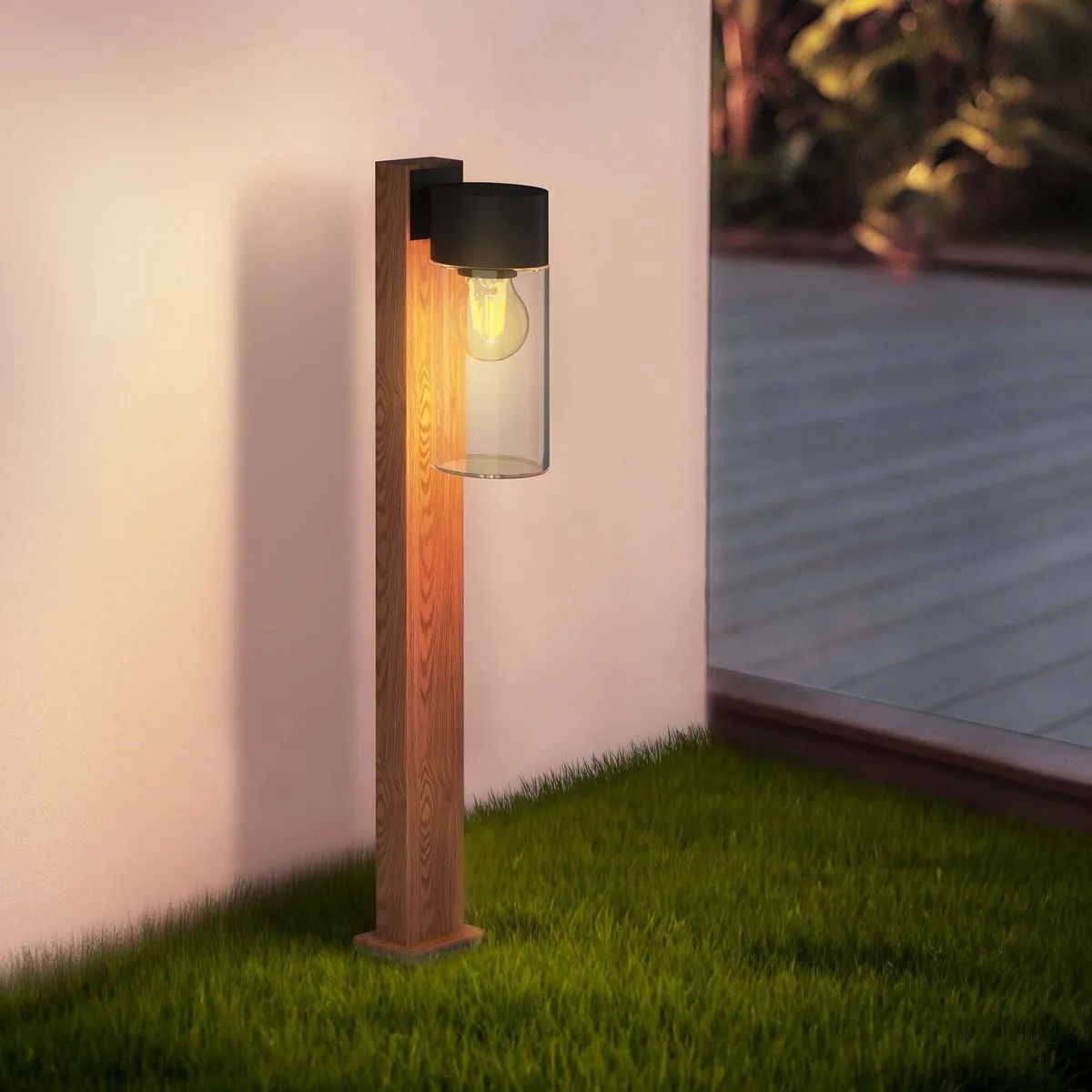 Staande Buitenlamp 50cm – E27 Fitting – IP44 – Tuinlamp by Ledvion in Hout – product photo