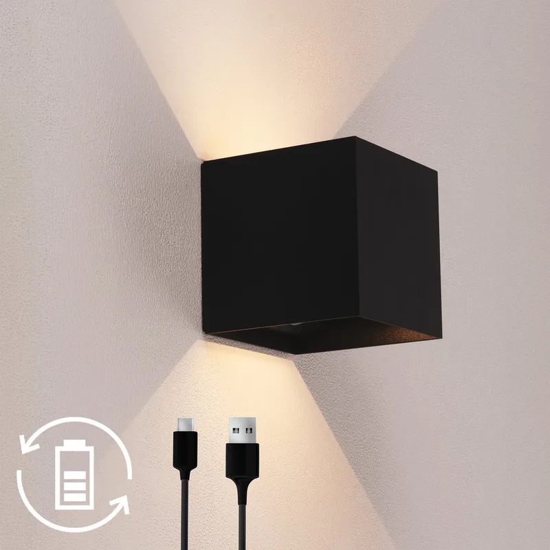 USB Oplaadbare Wandlamp met Sensor – 4400 mAh – Draadloos – IP44 – Binnen & Buiten – Warm Wit Licht de Ledvion en Noir – photo produit