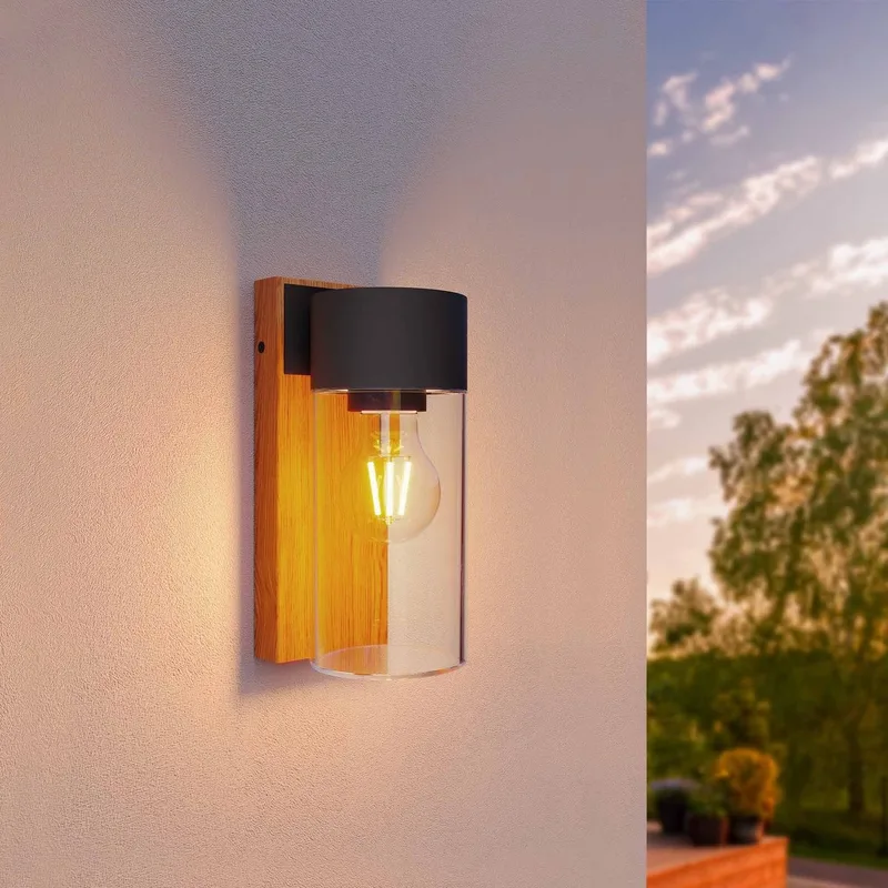 Wandlamp Buiten – Hout – E27 Fitting – IP44 – Aluminium fra Ledvion i Zonder Sensor – produktbillede