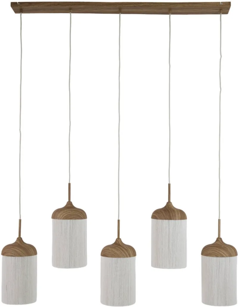 Hanglamp 5L 117x10x27 cm DANIA hout prnt naturel+touw crème de Light & Living en Naturel – photo produit