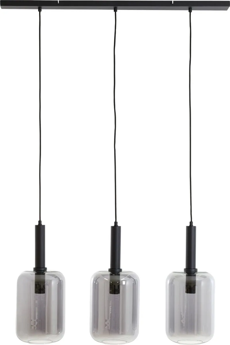 Hanglamp Lekar - Smoke Glas - 100x22x32cm - 3L - Modern - Hanglampen Eetkamer, Slaapkamer, Woonkamer von Light & Living in Schwarz – Produktfoto