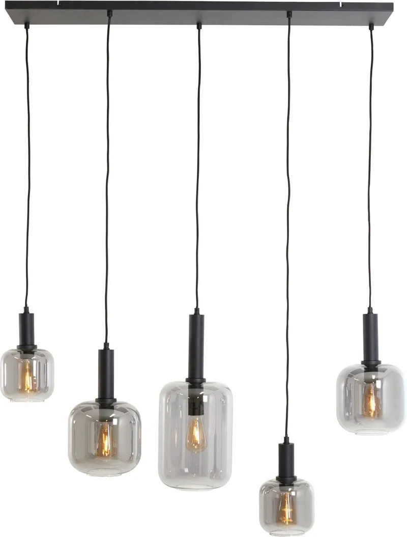 Hanglamp Lekar - Smoke Glas - 110x22x32cm - 5L - Modern - Hanglampen Eetkamer, Slaapkamer, Woonkamer de Light & Living en Noir – photo produit