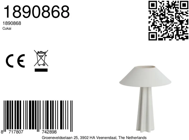 Tafellamp Cukai 49cm fra Light & Living i Mat Wit – produktbillede