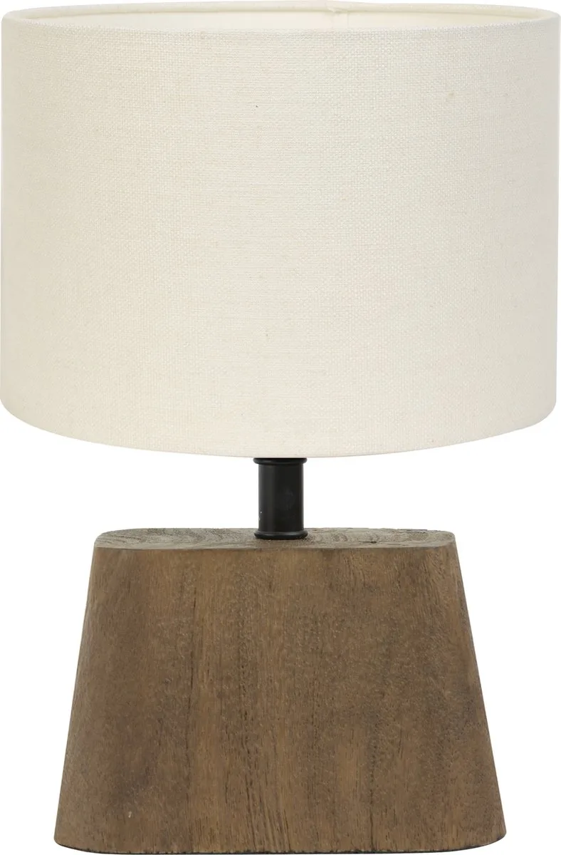Tafellamp Kardan/Livigno - Hout/Eiwit - Ø20x29cm - Tafellamp met kap fra Light & Living i Hout, Eiwit – produktbillede