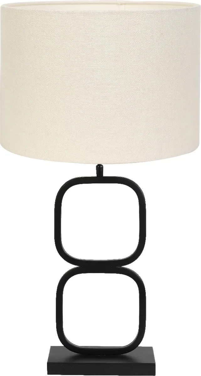Tafellamp Lutika/Livigno - Zwart/Eiwit - Ø30x67cm - Tafellamp met kap de Light & Living en Noir, Blanc – photo produit