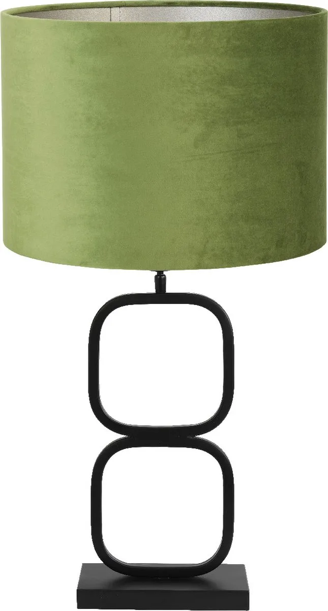 Tafellamp Lutika/Velours - Zwart/Olijfgroen - Ø30x67cm - Tafellamp met kap van Light & Living in Zwart, Groen – productfoto