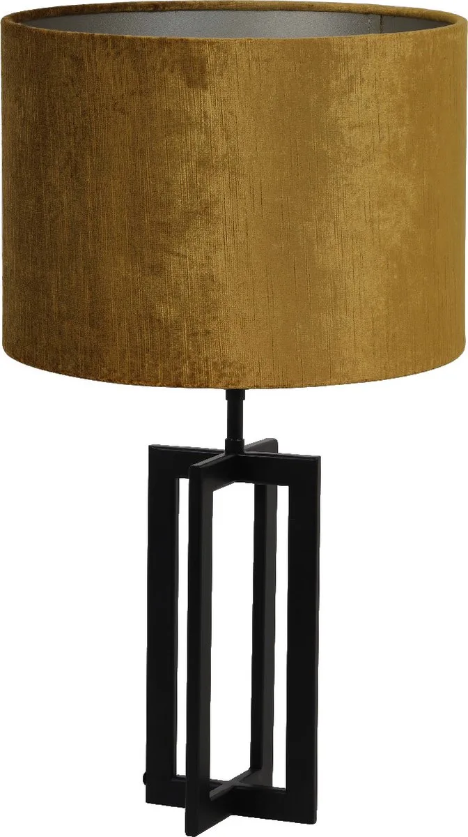 Tafellamp Mace/Gemstone - Zwart/Goud - Ø30x56cm - Tafellamp met kap de Light & Living en Noir, Or – photo produit