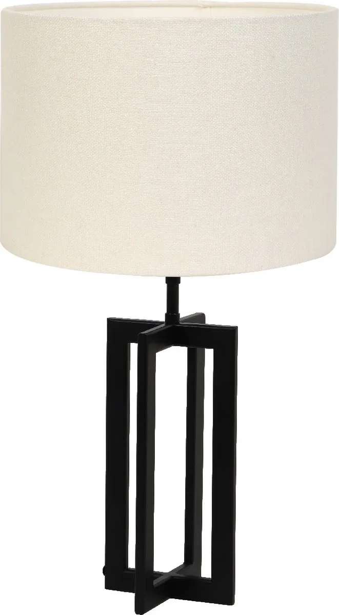Tafellamp Mace/Livigno - Zwart/Eiwit - Ø30x56cm - Tafellamp met kap de Light & Living en Noir, Blanc – photo produit