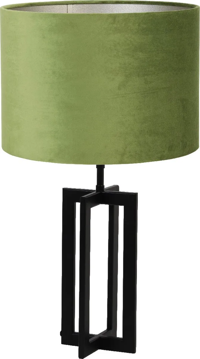 Tafellamp Mace/Velours - Zwart/Olijf groen - Ø30x56cm - Tafellamp met kap från Light & Living i Svart, Grön – produktbild