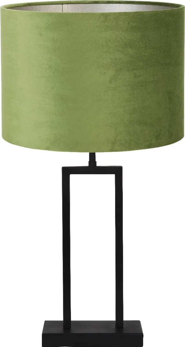 Tafellamp Shiva/Velours - Zwart/Olive Green - Ø30x62cm - Tafellamp met kap by Light & Living in Black, Green – product photo