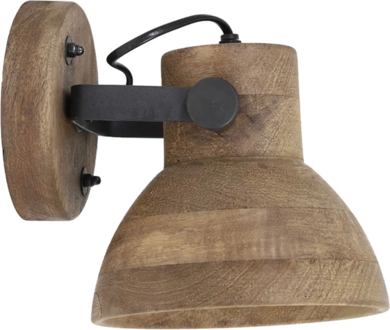 Wandlamp Ilanio - Hout - 21x17x19cm - Binnen Industrieel fra Light & Living i Brun – produktbillede