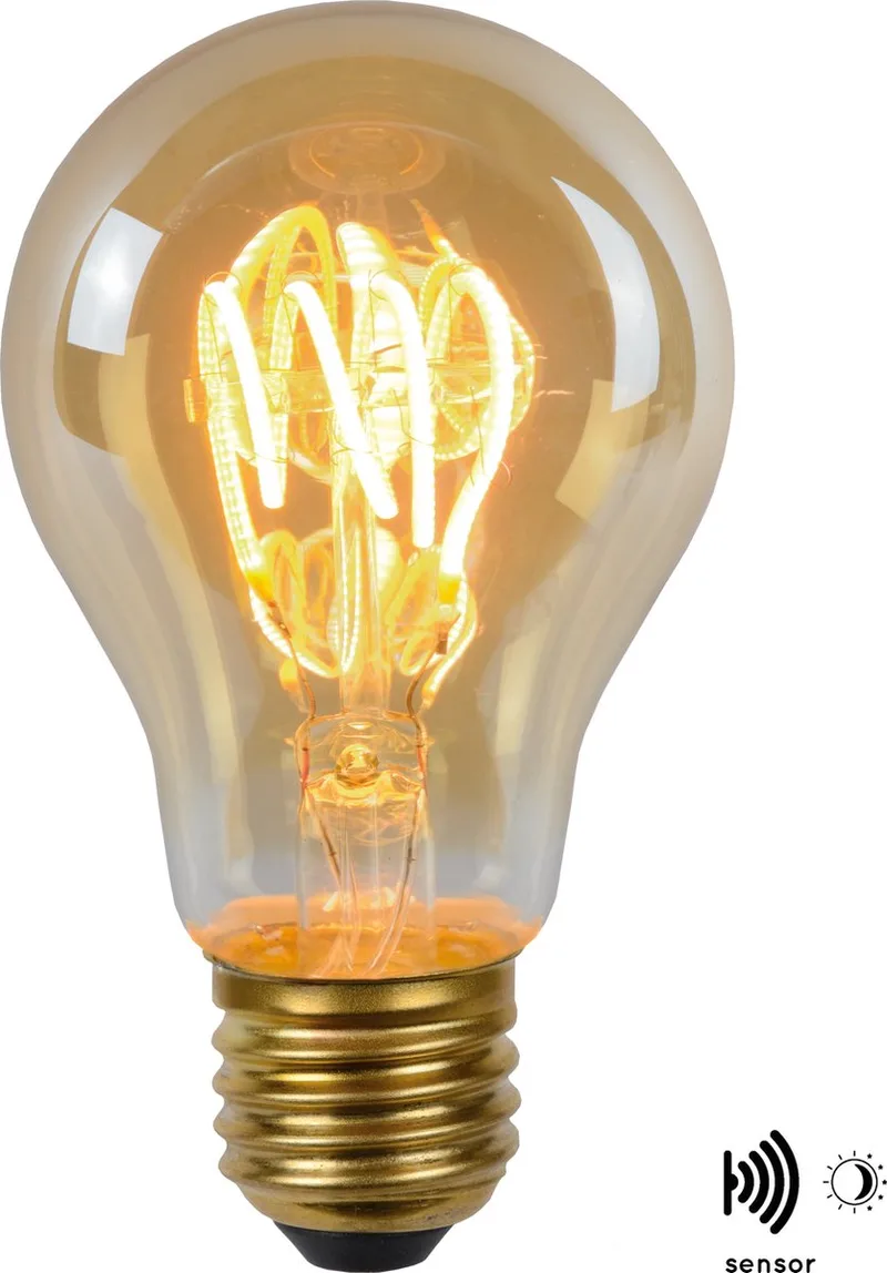 A60 TWILIGHT SENSOR - Filament lamp - Ø 6 cm - LED - E27 - 1x4W 2200K - Dag/nacht sensor - Amber de Lucide – photo produit