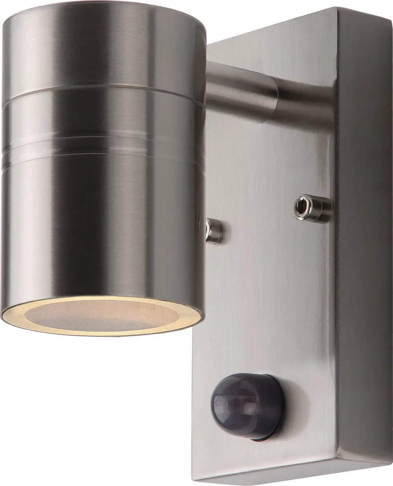 ARNE-LED IR - Wandspot / Wandlamp Binnen/Buiten - Ø 6,3 cm - LED - GU10 (MR16) - 1x5W 2700K - IP44 - Beweging & dag/nacht sensor fra Lucide i Mat chroom – produktbillede