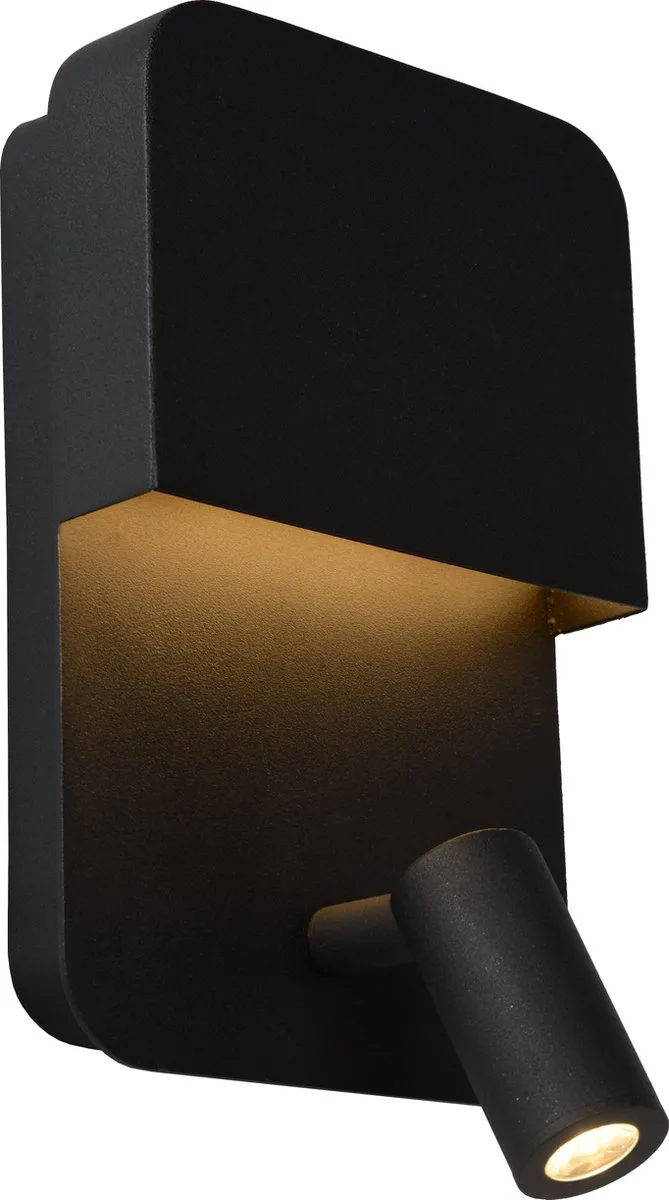 BOXER - Bedlamp / Wandlamp - LED - 3000K - Met USB oplaadpunt från Lucide i Svart – produktbild