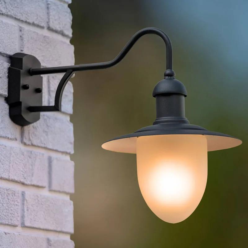 Applique murale d'extérieur Aruba, intensité lumineuse variable de Lucide en Noir, Gesatineerd wit – photo produit