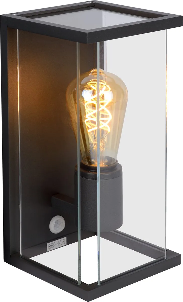 CLAIRE - Wandlamp Binnen/Buiten - 1xE27 - IP54 - Beweging & dag/nacht sensor de Lucide en Anthracite – photo produit