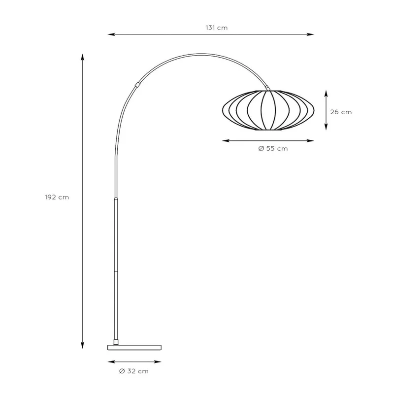 Corina booglamp, zwart, E27, 192 cm, kunststof fra Lucide i Sort, Goud mat – produktbillede