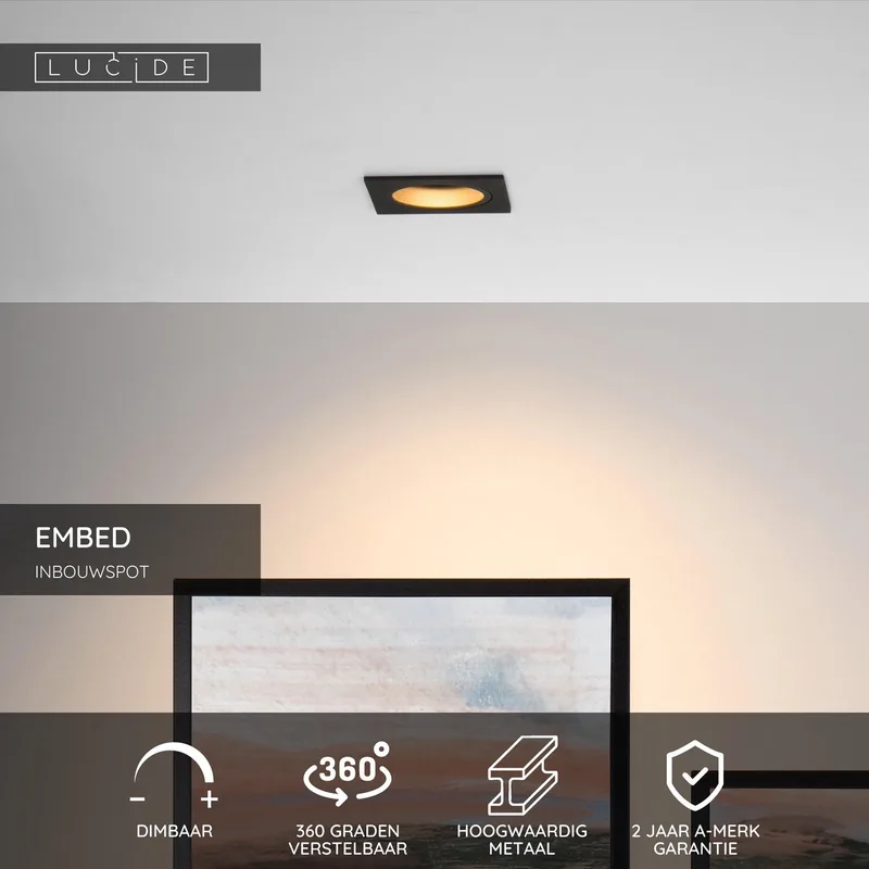 EMBED - Inbouwspot - 1xGU10 från Lucide i Svart – produktbild