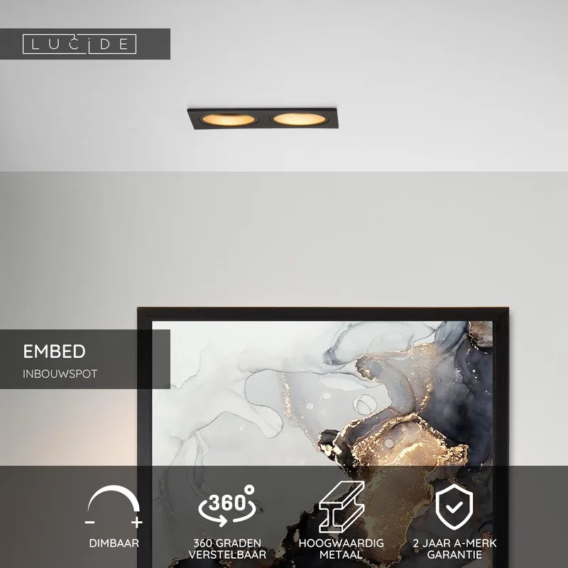 EMBED - Inbouwspot - 2xGU10 de Lucide en Noir – photo produit