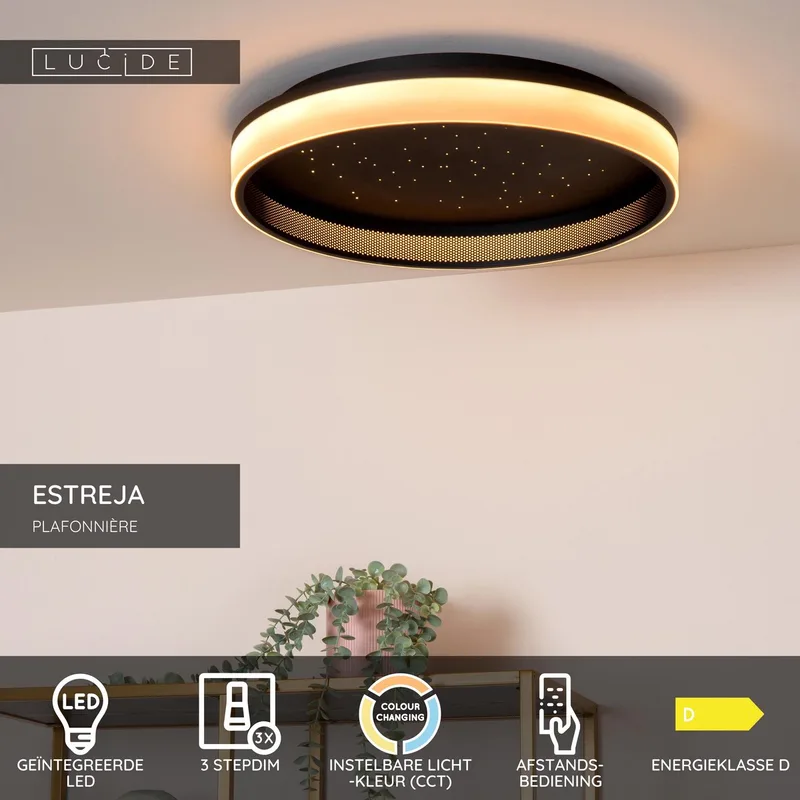 ESTREJA - Plafonnière (Plafondlamp) - Ø 40 cm - LED 3 StepDim - CCT - 2500K/3000K by Lucide in Black – product photo
