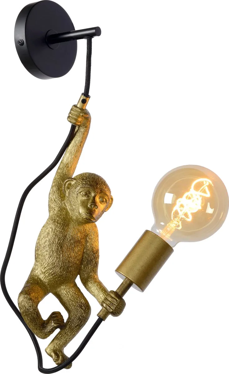 Extravaganza Chimp væglampe, guld mat/sort fra Lucide i Sort – produktbillede