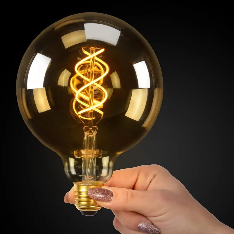 G125 - Filament lamp - Ø 12,5 cm - LED Dimbaar - E27 - 1x4,9W 2200K - Amber de Lucide – photo produit