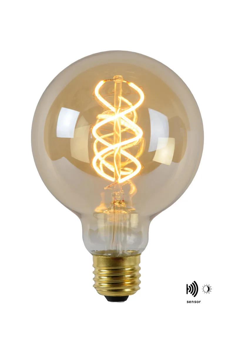 G95 TWILIGHT SENSOR - Filament lamp - Ø 9,5 cm - LED - E27 - 1x4W 2200K - Dag/nacht sensor - Amber de Lucide – photo produit