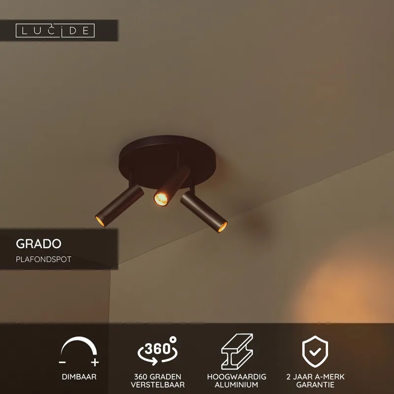 GRADO - Plafondspot (Plafondlamp) - Ø 25 cm - 3xGU10 (MR11) von Lucide in Grijs ijzer – Produktfoto