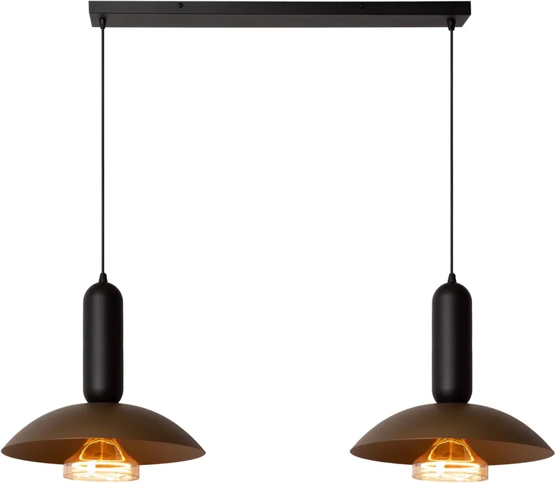 GRANTHAM - Hanglamp - 2xE27 - Essential de Lucide en Koffie – photo produit
